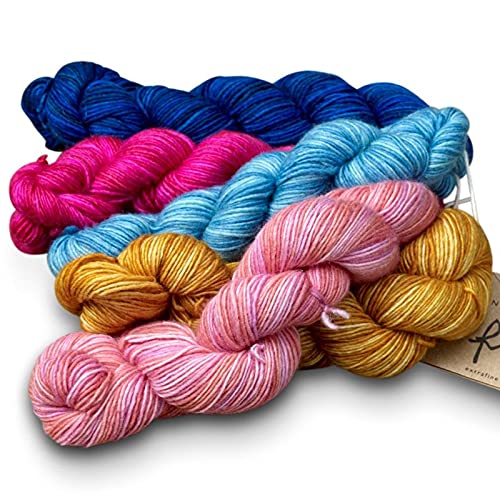 Manos Del Uruguay Silk Blend Fino Mini-Skein Set 10 Josephine, 5 x 20g, Merino Silk Hand Dyed Yarn