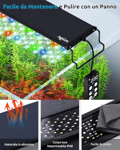 SEAOURA LED Light Aquarium Full Spectrum Timer 24/7 90-106 cm | LED high PAR, cycle day night, 3 timer+memory, 20 dim+9 colours, 15min gradation, adjustable supports, aluminium