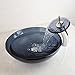 OUBONI Bathroom Round Grey Blue Clear Glass Vessel Sink Basin with Match Waterfall Faucet &Pop-Up Drain Included JN10004