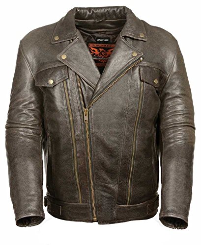 Milwaukee Men's Utility Pocket Motorcycle Leather Jacket (Retro Brown, 4X-Large)