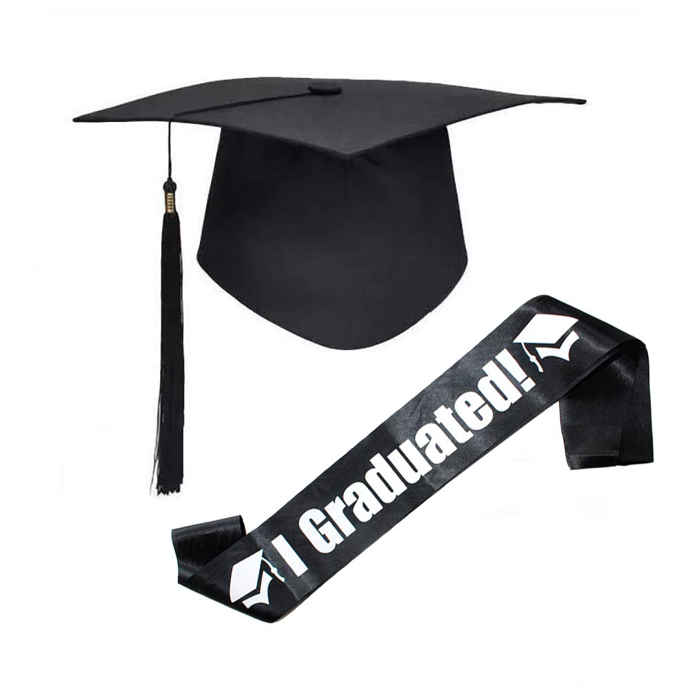 FSSTUD Black Student Graduation Cap and Graduation Sash Mortarboard Hat Graduated Party Supplies