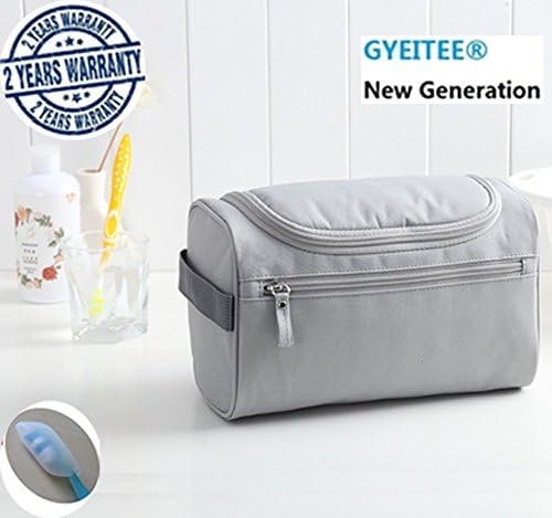 Travel Toiletry Bag with Hanging Hook, Gyeitee Waterproof Cosmetic Makeup Shower Bag Dopp Kit Organizer Bag for Travel Accessories Toiletries with Handle and a Toothbrush Cover for Men and Women(Grey)