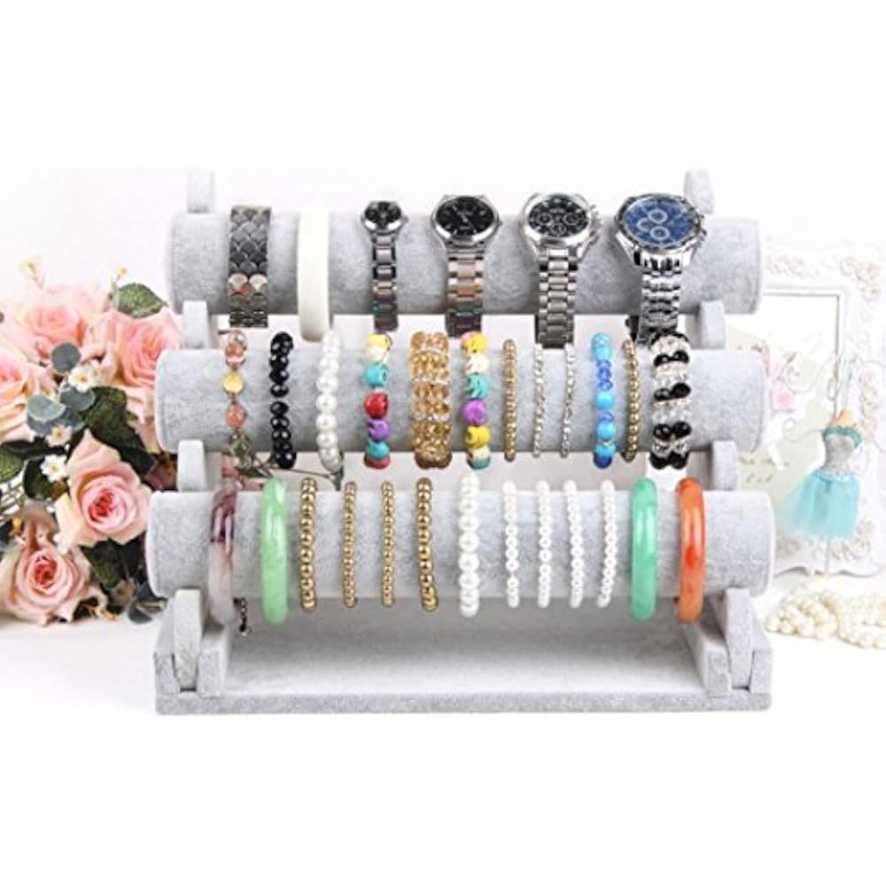 Triple Jewelry Towers Bracelet Holder Display Stand Watch Bangle Bar