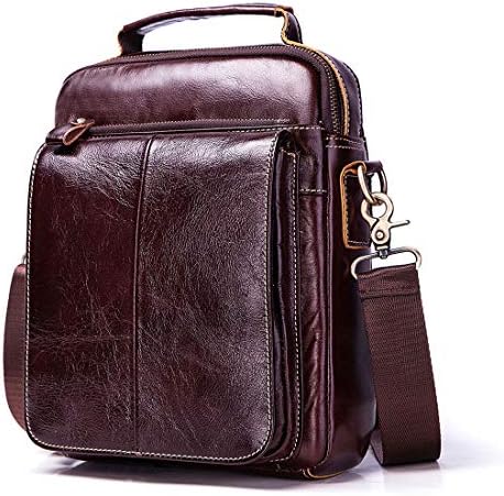 Dxyap Contacts Mens Genuine Leather Crossbody Single-Shoulder Bag Handbag IPAD Business Messenger Backpack Crossbody Casual Tote Sling Travel Bag with Top-handle and Adjustable Strap Large Size