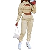 Women's Sexy 3 Piece Tracksuits - Long Sleeve Pullover Crop Top Hoodie +Tank Top+Drawstring Long Pants Sweatsuit