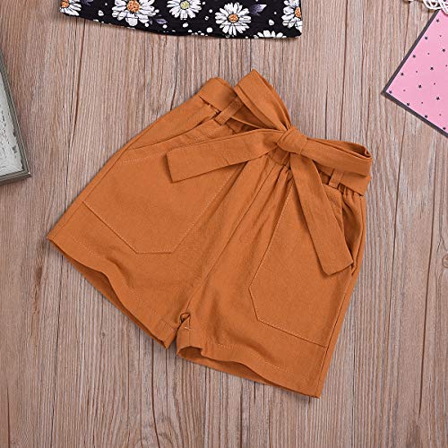 Toddler Baby Girl Sumflower Outfits Flare Sleeve Shirts Top + Bows Waistband Shorts Pants Summer Clothes Set (Sunflower, 1-2 Years)