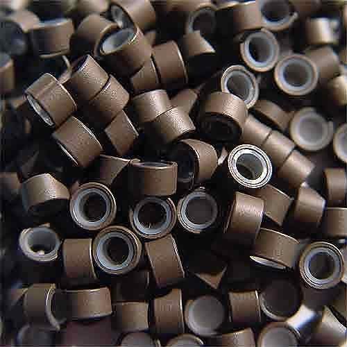 500 PCS 5mm Medium brown #4 Color Silicone Lined Micro Rings Links Beads Linkies For I Tip Bonded Feather Hair Extensions