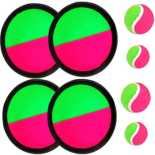 Paddle Catch Ball and Toss Game Set Disc Toss and Catch Paddle Sport Game(4 Paddles and 4 Balls)