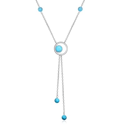 YFN 925 Sterling Silver Created Turquoise Vintage Necklace Long Chain Sweater Necklace Dangle Pendant Jewelry for Women
