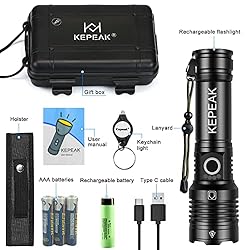 KEPEAK Flashlight High Lumens Rechargeable, 10000