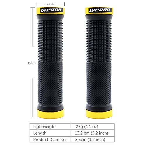 LYCAON Bike Handlebar Grips, Non-Slip-Rubber Adjustable Bicycle Handle Grip with Aluminum Lock, Bike Grips for Mountain Road Foldable Bike MTB BMX with End Caps (Gold, General End Caps) - Thumbnail 2