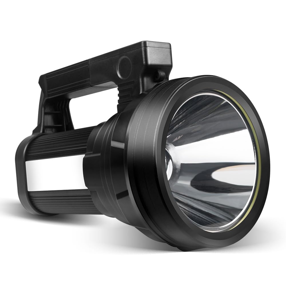 ERAY Rechargeable Torches LED Super Bright, 10800mAh Portable Spotlight Searchlight with Side Floodlight/USB Output/Shoulder Strap, Waterproof Flashlight Lantern for Camping Hiking Emergency — image 1