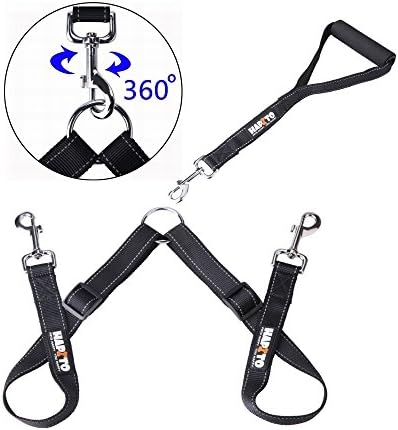 HAPITO Double Dog Leash with Detachable Handle - Adjustable Double Dog Walker, No Tangle Dog Leash Coupler, Training Leash for Walking Two Dogs (Black)