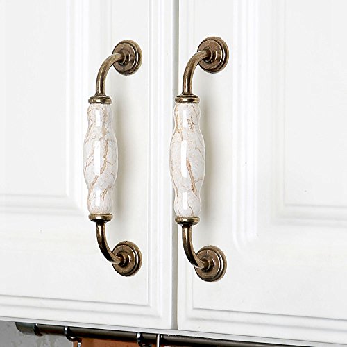 Set of 4pcs Drawer Handles or Knobs Ceramic Zinc Alloy Metal Steel Door Handles and Pulls for Cupboard Cabinet Drawer (JP1204-B/G : 4 Handles)