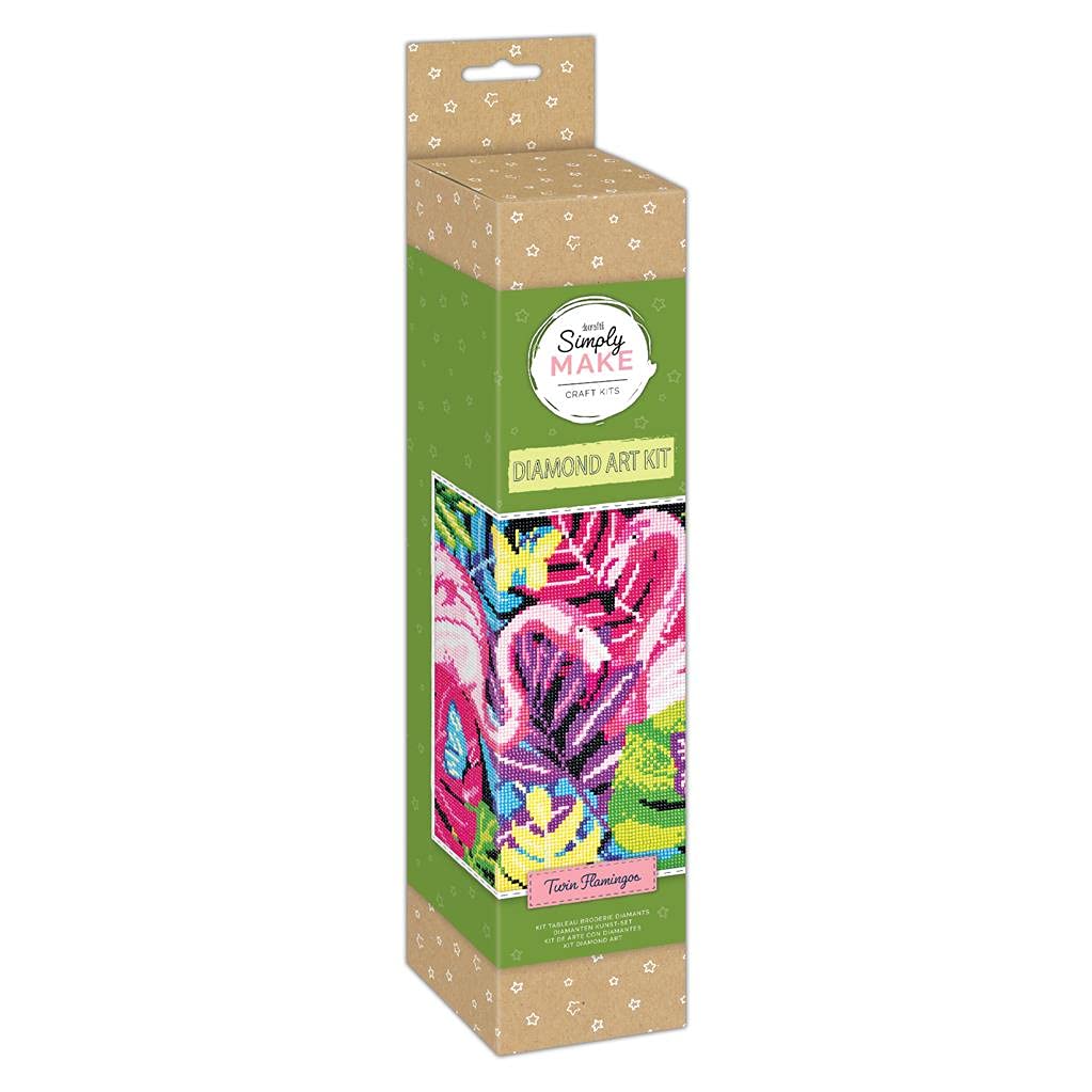 Simply Make Diamond Art Kit - Twin Flamingos - Diamond Painting Kits for Adults, Vibrant Picture Canvas with Accessories, for Home Decor or Wall Hang Accessory, Gem Tool Included - Art & Craft Kit
