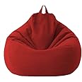 KODENG Large Small Lazy Sofas Cover Chairs Without Filler Linen Cloth Lounger Seat Bean Bag Pouf Puff Couch Tatami Living Room Beanbags (RED, 70x80cm)