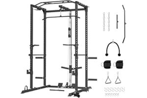 FAGUS H FAGUS Power Cage, Multi-Function Power Rack with LAT Pulldown, Seated Row, Cable Pulley System, J-Hooks, Dip Handles, Landmine, Squat Rack with Optional Cable Corssover, Smithe Attachment for Home Gym