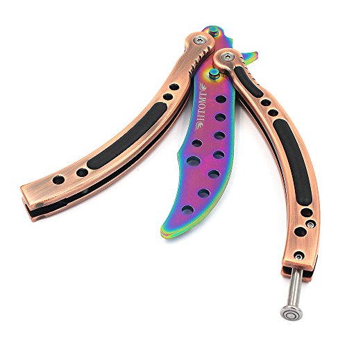 Butterfly Training Knife,HTOMT Stainless Steel Rainbow Blunt Practice