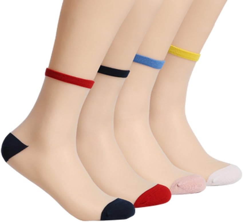 Aschic Women's Transparent Socks Ultra Thin Crystal Knee Socks(4 Pack) (4 Colors, One size)