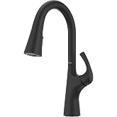 Pfister Talega Pull-Down Kitchen Faucet with Sprayer in Matte Black - Single Handle High Arc Spout with 3 Water Settings, 360&deg; Swivel, and MagnePfit Magnetic Docking for Kitchen Sink