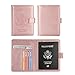 Vivefox RFID Leather Passport Holder Cover - Travel Passport Wallet Document Organizer Id Card Case (Rose Gold (with Magnet Button))