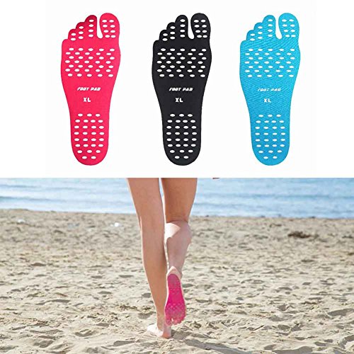 Fenta Barefoot Invisable Shoes Insole Stick For Beach Wear Yoga Spa Indoor Wear (black+blue+pink/3 pairs total, Large)