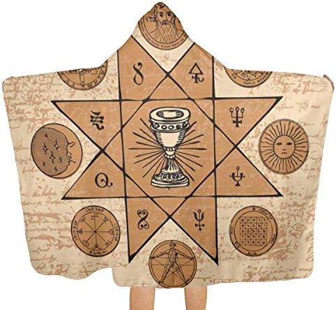 Grail And Esoteric And Masonic Symbols Kids Hooded Beach,Pool & Bath Towel Soft Microfiber Multi-Purpose Poncho Swim Cover Changing Robe Fun Multi-use For Bath Shower Pool Swim 32x51 Inch