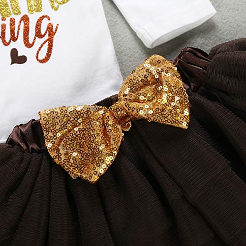 Baby Girl Thanksgiving Outfits Skirt Set Romper Tutu Dress Headband Leg Warmers 4PCS Romper for Newborn Toddler Infant (White, 9-12 Months(100))