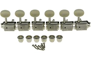 Wilkinson Deluxe 6 Inline Vintage Guitar Tuners with Split Post Guitar Tuning Keys Peg Machine Heads For Strat/Tele Guitars Nickel with Ivory Buttons