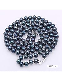 JYX Pearl Double Strand Necklace AA+ Quality 8mm Black Cultured Freshwater Pearl Necklace 18"
