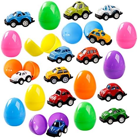 Ibayda 12pcs Easter Eggs Filled with 12pcs Alloy Mini Pull Back Vehicles Toys For Party Favors Supply