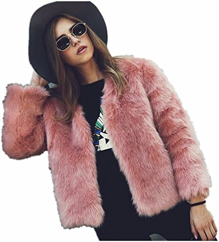 ALW Fall Winter Faux Fur Coat Jacket for Women Pink White Green Black Fluffy
