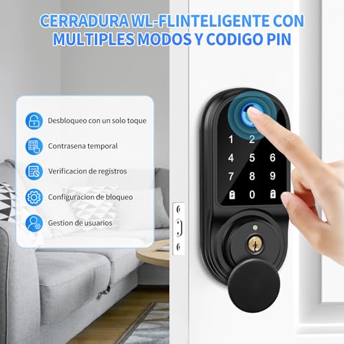 Cerradura Inteligente, Cerradura Chapa Inteligente Exterior, 5 Métodos de Desbloqueo, Cerraduras de Seguridad con Huella APP Contraseña Tarjeta IC Llave, 0.3s Desbloquear, Para Hogar y Apartamento