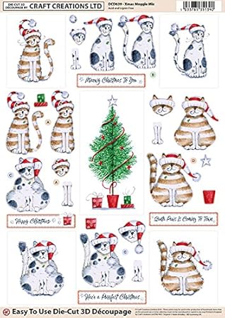 Download Craft Creations Christmas Die Cut 3d Decoupage Dcd639 Xmas Moggie Mix Fun Cats All Wearing Christmas Hats A4 210x297mm Step By Step Layout Amazon Co Uk Office Products PSD Mockup Templates