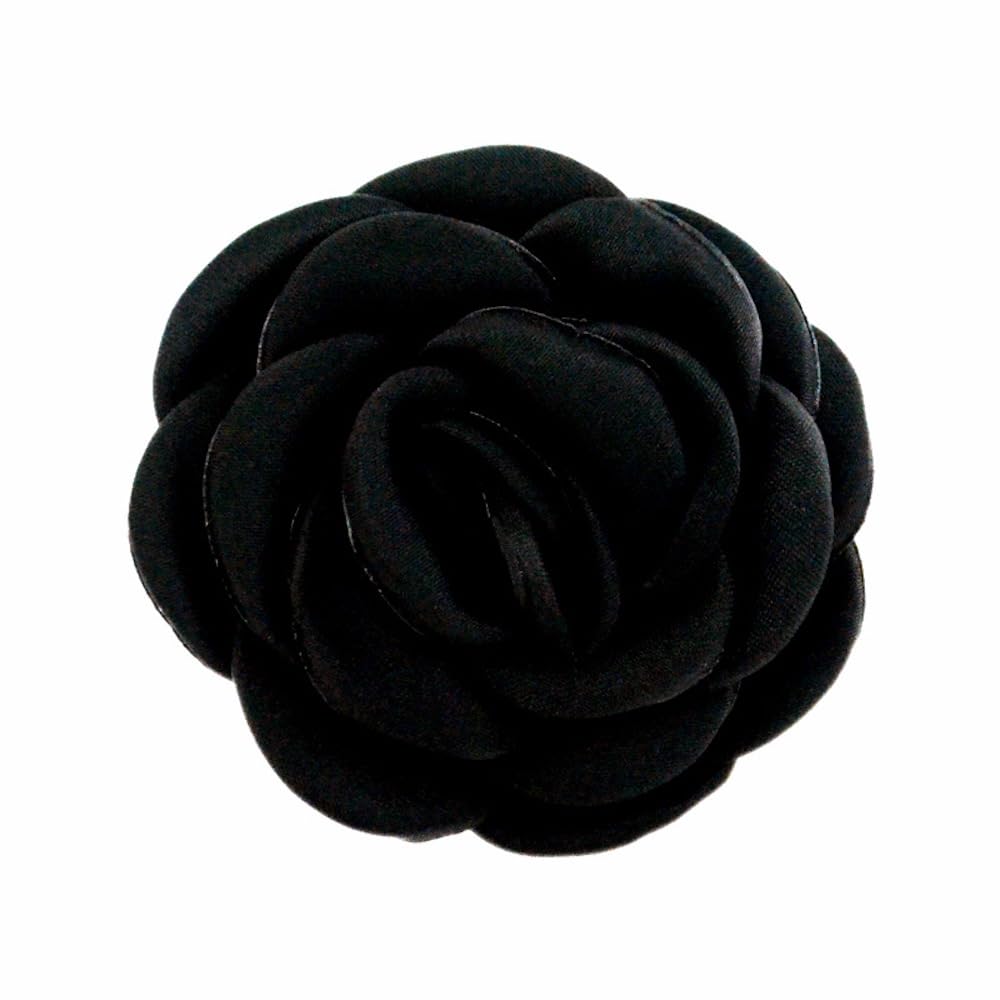 Wambere Pack of 10 Diameter 6 cm Camellia Flower Head Satin with Burnt Edge Flower Heads Rose Heads Artificial Flowers Roses Suitable for DIY Headwear, Shoe Hat Decorations, Black