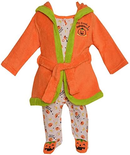 One Potato 2 Baby Boys Girls Orange Pumpkin Halloween Robe Footed Pajamas 9M