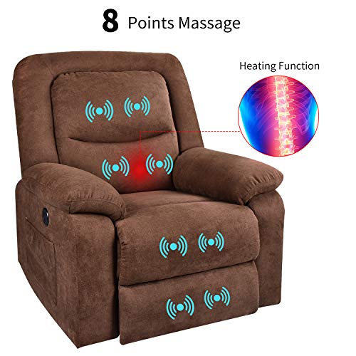MAGIC UNION Overstuffed Fabric Electric Recliner Chair Heated Vibration Massage Sofa with USB Charge Port Home Theater Seating