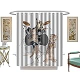 Leigh R. Avans Shower Curtains Waterproof Cool ncy Hard Cute Rocker Band of Kittens with Singer Guitarist Cats Fabric Bathroom Decor Set with Hooks