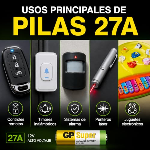 GP Pilas 27A Super - Lote de 5 | Pilas Alcalina 27 MN27 12V | Energía Duradera, Rendimiento Excepcional