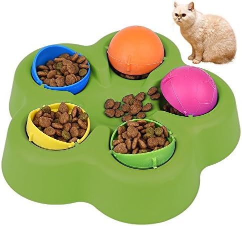 Jomia Cat Treat Dispensing Toy,Slow Feed Bowl,Interactive Pet Food Leakage Toy Brain and Exercise Game for Cats, 10'' Diameter-Muiti Colors (green)