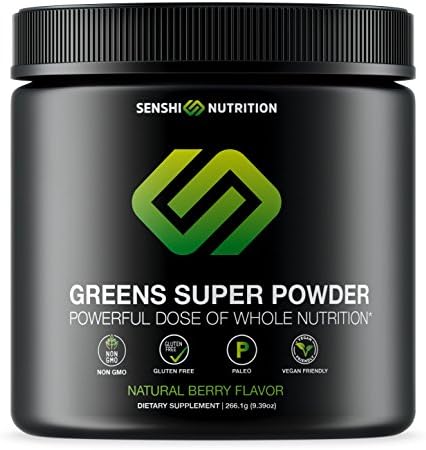 Senshi Greens Super Powder - A Daily Powerful Dose of Natural Greens, Veggies, Antioxidant Superfood, Prebiotics and Probiotics in a Tasty Shake - Non GMO, Gluten Free, Paleo, Vegan, Keto Friendly
