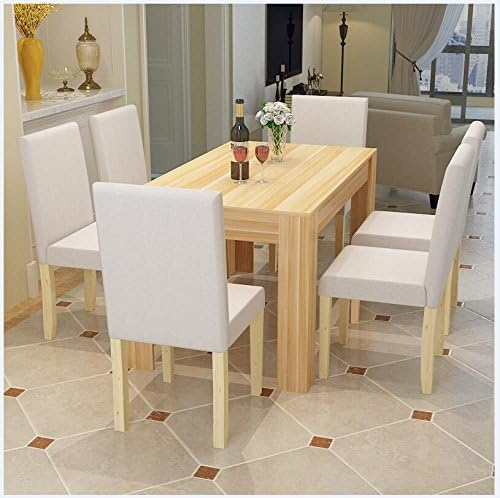 WV LeisureMaster 140CM Natural Wood Dining Table and 6 X Cream Faux Leather Chairs Home Kitchen Living Room Furniture sets