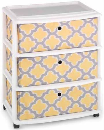 Homz Wide Cart with 3 Fabric Drawers, Set of 1