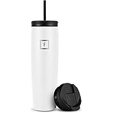 IRON °FLASK Nomad Tumbler - 2 Lids (Straw/Flip), Vacuum Insulated Stainless Steel Bottle, Double Walled, Drinking Cup, Thermos Coffee Travel Mug, Water - Winter White, 24 Oz