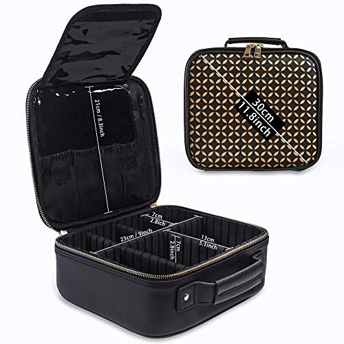L'GLADKING Makeup Bags for Women Travel Cosmetic Bags for Toiletries Makeup Boxes with Compartments PVC Leather Makeup Organizer Bag with Brush Slot for Girl (black) 2 L'GLADKING Makeup Bags for Women Travel Cosmetic Bags for Toiletries Makeup Boxes with Compartments PVC Leather Makeup Organizer Bag with Brush Slot for Girl (black)