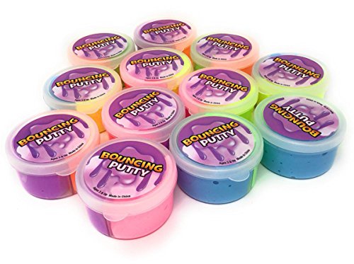 4E's Novelty 12 Pack Bouncing Neon Fluffy Putty Two Colors per Container!  DIY Make Your Own Ball - Ideal Birthday Party Gift for Kids Boys & Girls  Great Children Party Favors Bulk  Non-Toxic