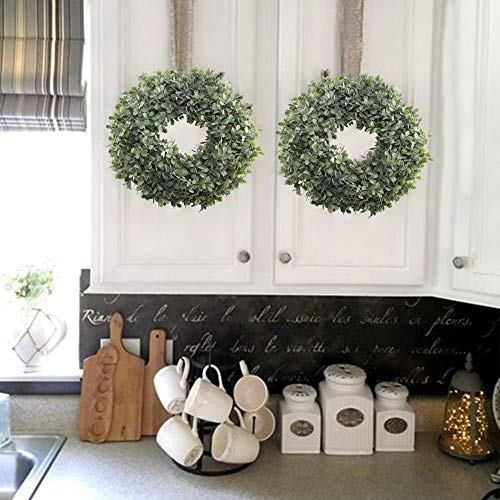 Nahuaa Boxwood Wreath for Front Door Decor, 17" Artificial Greenery Wreath Farmhouse Garland Home Office Housewarming Gift Greenery Decorations