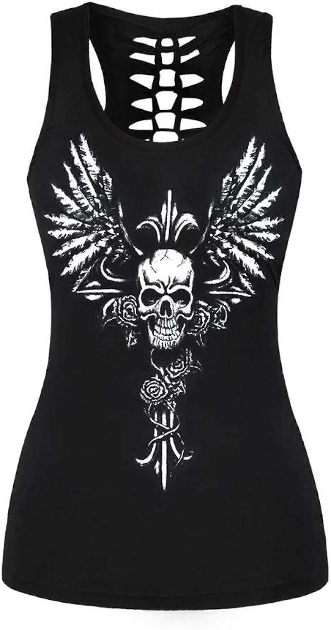 Morbuy Mujeres Deporte Camiseta de Tirantes, Gótica Halloween Sin Mangas diseño de Calaveras Tanque Superior corsé Disfraz de Tank Tops Chaleco Chaleco
