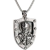 BaBakiak Saint Nicholas Catholic Necklace - Vintage Stainless Steel St. Nicholas Pendant Shield Amulet Christian - Patron Saint of Bakers Brides