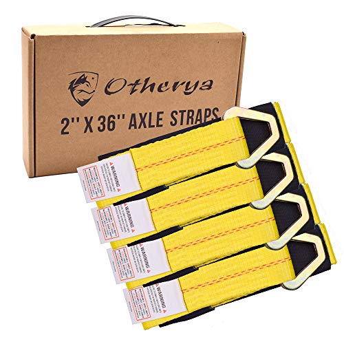 Otherya 2inch X 36inch Long Axle Tie Down Straps with D-Ring and Protective Sleeve -10,000 Pound Capacity - Auto Car Hauler Tie Downs Tow Wrecker for Demco Kar Kaddy Dollys (Pack of 4)